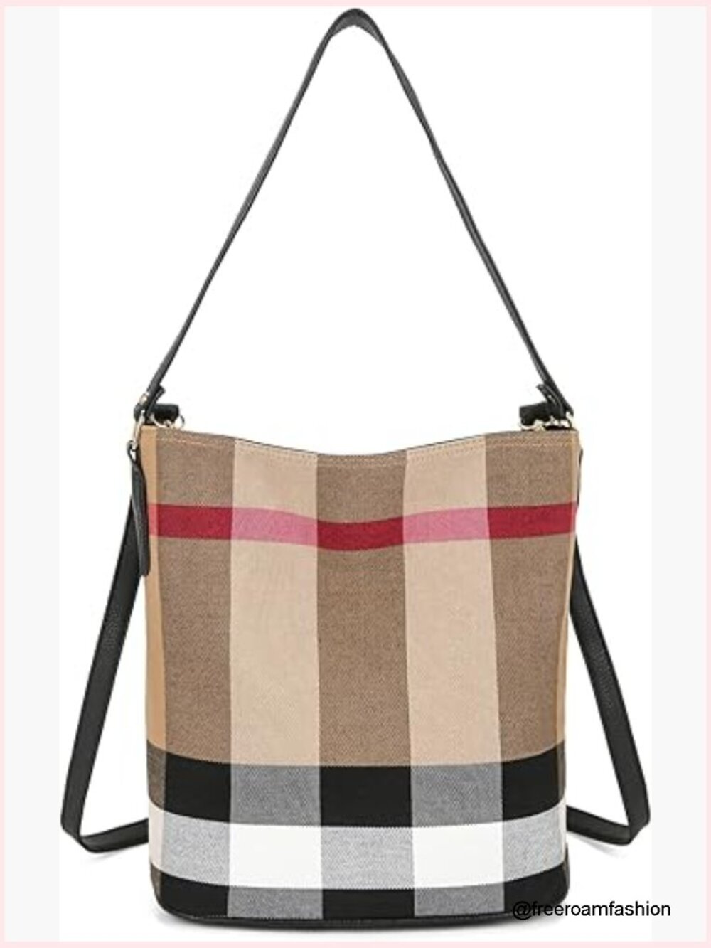 Canvas Plaid Tote Bag with Multiple Compartments Adjustable Strap